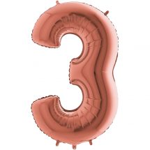 Sachet d'un ballon chiffre aluminium 3 rose gold taille 66 cm