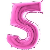 Sachet d'un ballon chiffre aluminium 5 fuschia taille 66 cm