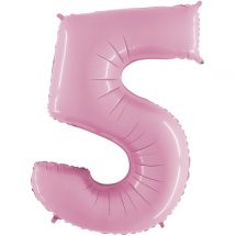 Sachet d'un ballon chiffre aluminium 5 rose pastel taille 66 cm