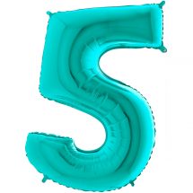 Sachet d'un ballon chiffre aluminium 5 turquoise taille 66 cm