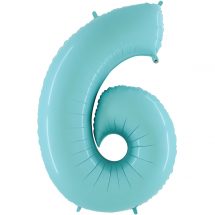 Sachet d'un ballon chiffre aluminium 6 bleu pastel taille 66 cm