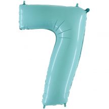 Sachet d'un ballon chiffre aluminium 7 bleu pastel taille 66 cm