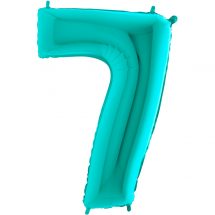 Sachet d'un ballon chiffre aluminium 7 turquoise taille 66 cm