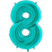 Sachet d'un ballon chiffre aluminium 8 turquoise taille 66 cm