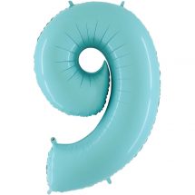 Sachet d'un ballon chiffre aluminium 9 bleu pastel taille 66 cm