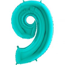 Sachet d'un ballon chiffre aluminium 9 turquoise taille 66 cm