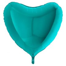 Sachet d'un ballon coeur turquoise aluminium 23 cm