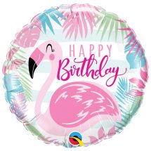 Sachet d'un ballon aluminium ( 45cm) happy birthday flamand rose