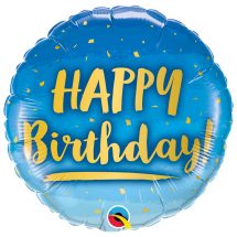 Sachet d'un ballon aluminium rond ( 45cm) happy birthday bleu or