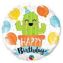 Sachet d'un ballon aluminium rond ( 45cm) happy birthday cactus