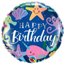 Sachet d'un ballon aluminium ( 45cm) happy birthday fun la mer
