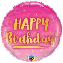 Sachet d'un ballon aluminium rond ( 45cm) happy birthday rose or