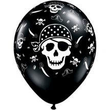 Sachet de 6 ballons latex noir taille 11" (28 cm) pirate