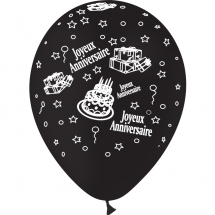 Sachet de 8 ballons latex joyeux anniversaire noir