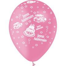 Sachet de 8 ballons latex joyeux anniversaire rose
