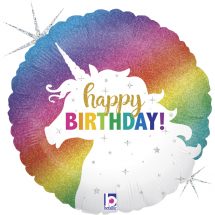Sachet d'un ballon aluminium ( 45cm) happy birthday licorne
