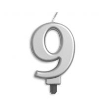 Bougie couleur argent métallisée chiffre 9