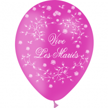 Sachet de 8 ballons "vive les mariés" fuschia