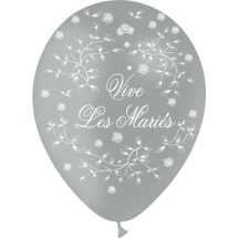 Sachet de 8 ballons "vive les mariés" argent