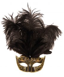 Loup vénitien or grandes plumes noir