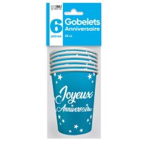 Gobelets joyeux anniversaire bleu