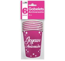 Gobelets joyeux anniversaire fuschia