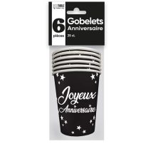Gobelets joyeux anniversaire noir
