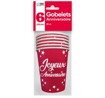 Gobelets joyeux anniversaire rouge