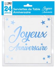Serviettes joyeux anniversaire bleu