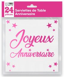 Serviettes joyeux anniversaire fuschia