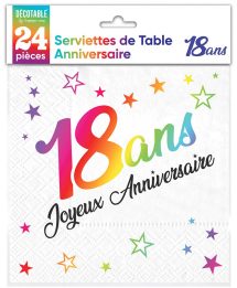Serviettes multicolores 18 ans