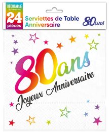 Serviettes multicolores 80 ans