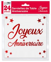 Serviettes joyeux anniversaire rouge