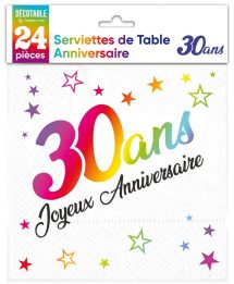 Serviettes multicolores 30 ans