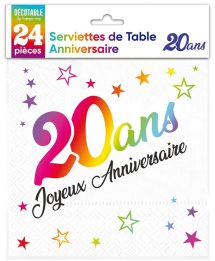 Serviettes multicolores 20 ans