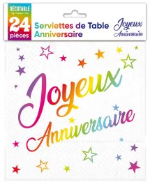 Serviettes multicolores joyeux anniversaire