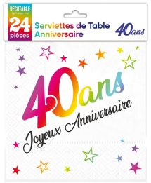Serviettes multicolores 40 ans
