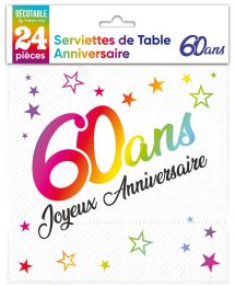 Serviettes multicolores 60 ans