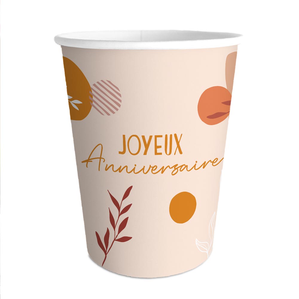Gobelets joyeux anniversaire terracotta