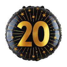 Sachet d'un ballon aluminium ( 45cm) 20 ans noir et or