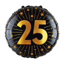 Sachet d'un ballon aluminium ( 45cm) 25 ans noir et or