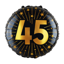 Sachet d'un ballon aluminium ( 45cm) 45 ans noir et or