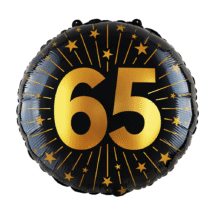 Sachet d'un ballon aluminium ( 45cm) 65 ans noir et or