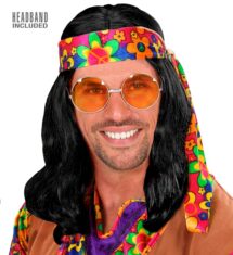 Perruque hippie noir homme avec bandeau