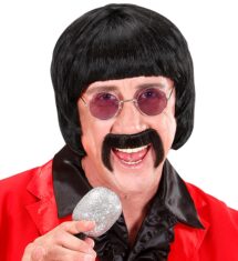 Perruque noir année 60 avec moustache et lunette