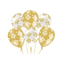 Sachet de 6 ballons ( 30 cm) 25 ans blanc et or