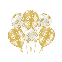 Sachet de 6 ballons ( 30 cm) 30 ans blanc et or