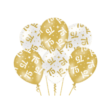 Sachet de 6 ballons ( 30 cm) 75 ans blanc et or