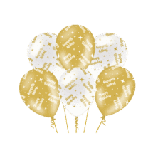 Sachet de 6 ballons ( 30 cm) happy birthday blanc et or