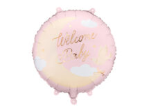 Ballon aluminium pastille ''Welcome Baby'', 35x35 cm, rose clair